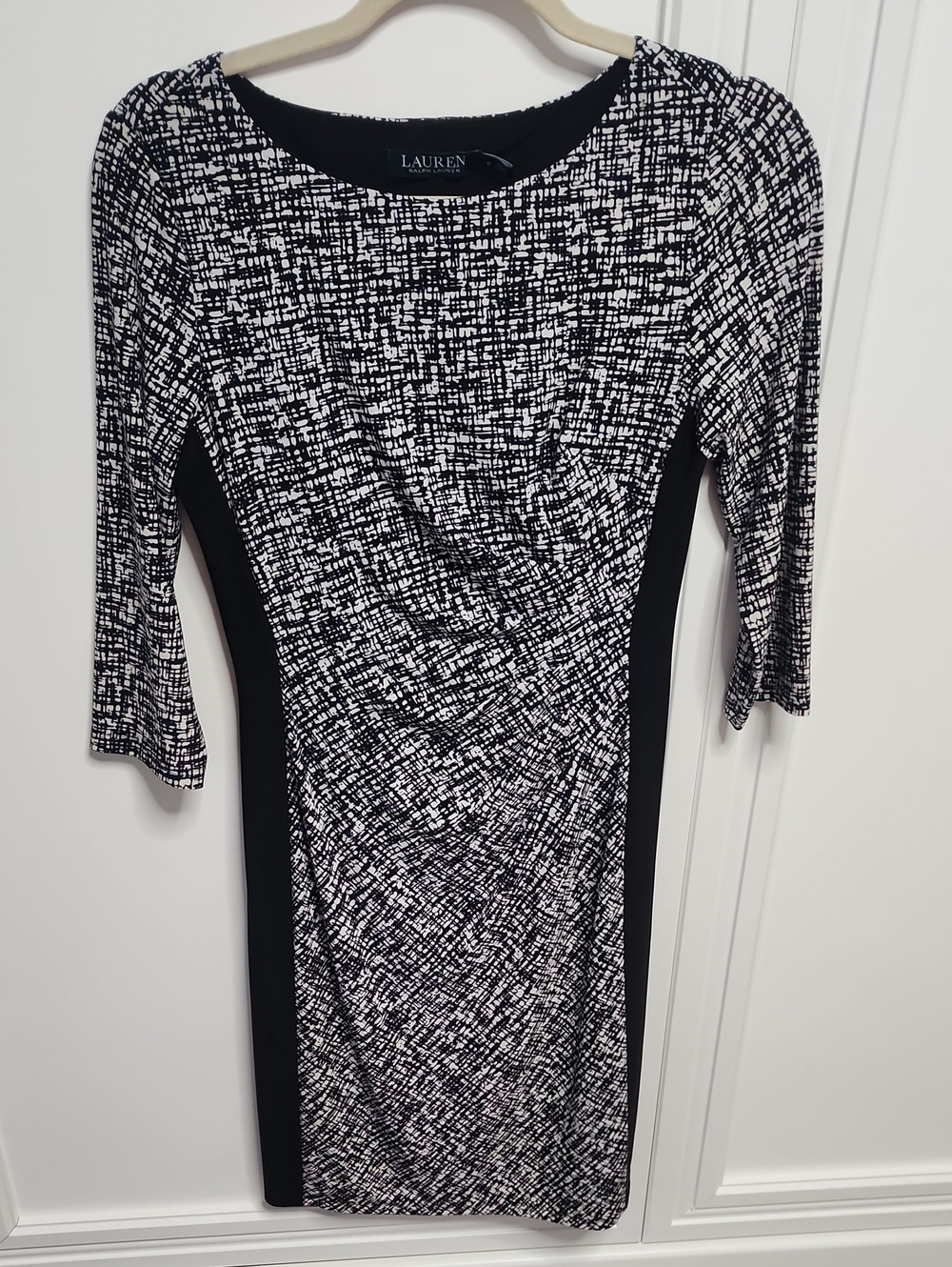 Ralph Lauren Black and White Printed Midi Sheath Dress